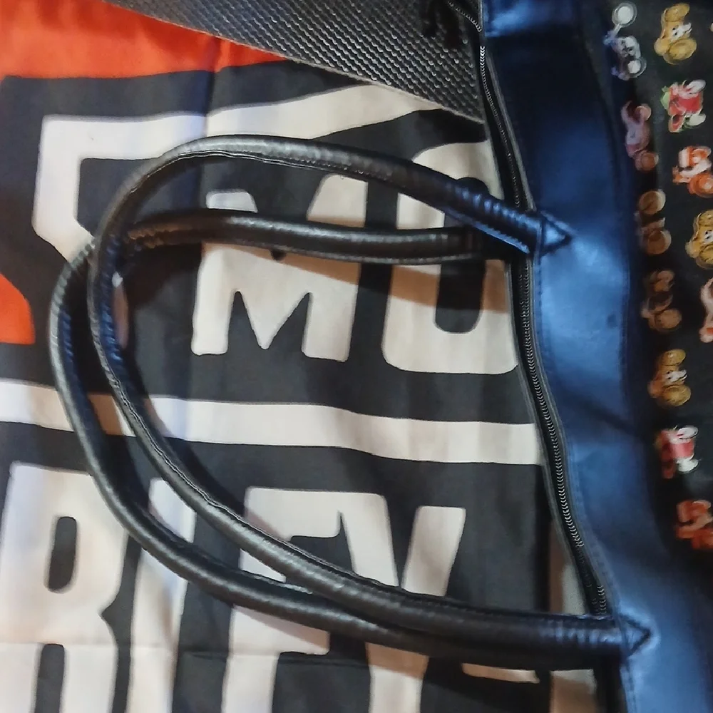 NWOT Black Tote Bag with Colorful Motorcycle Print